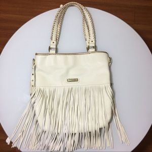 Steve madden white fringed tote